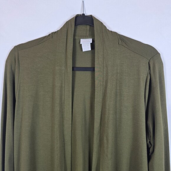 Chico's Olive Green Touch of Cool Knit Open Front Cardigan Women's Size Medium - Picture 2 of 13